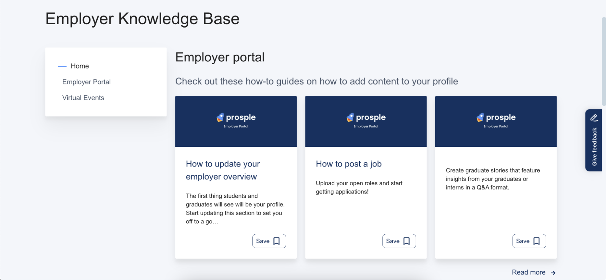 Screenshot of Prosple's Employer Knowledge Base