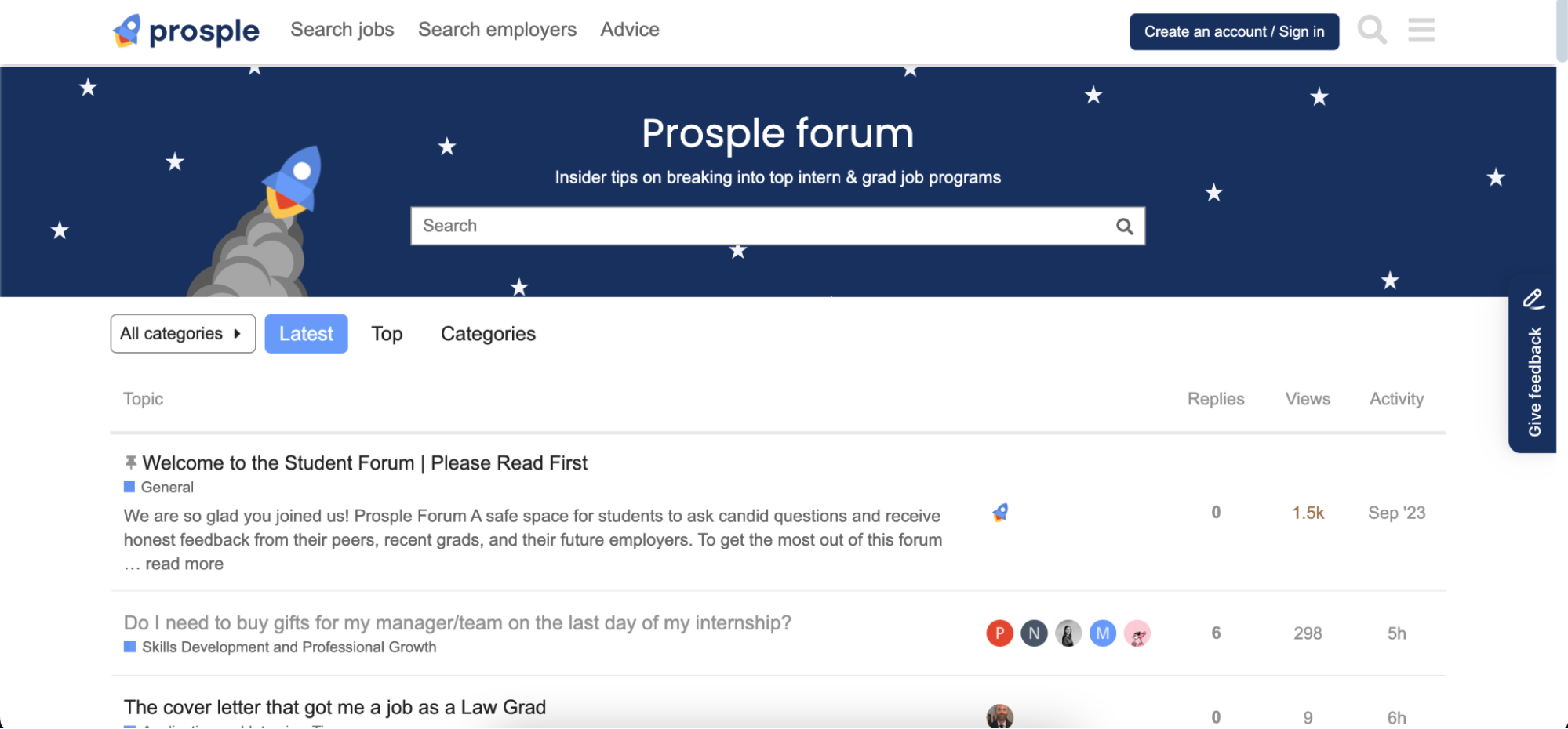 Screenshot of Prosple's forum