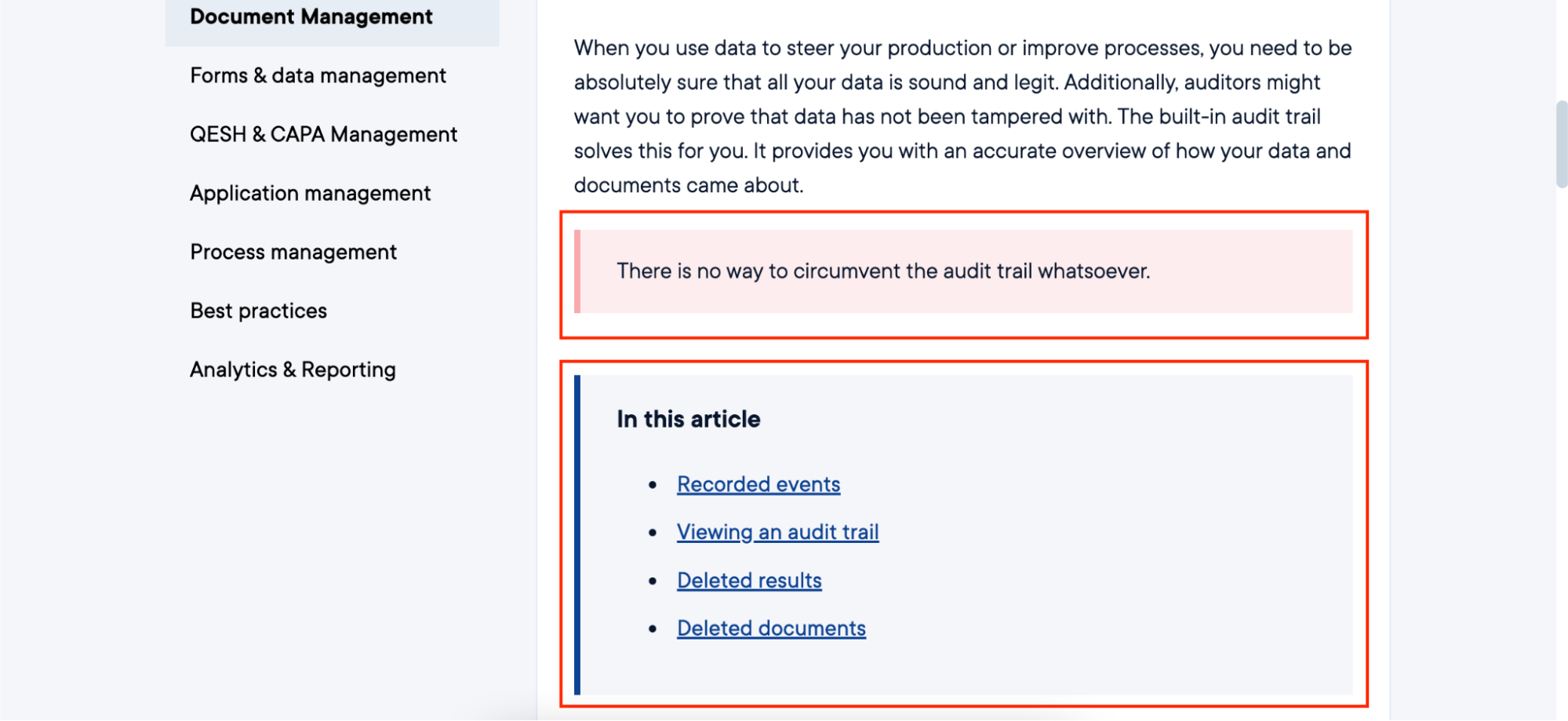 Screenshot of a QMS knowledge base