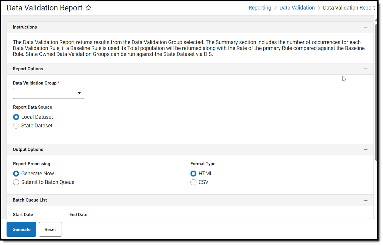 screenshot of the data validation report editor