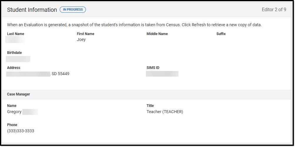 Screenshot of the Student Information Editor.