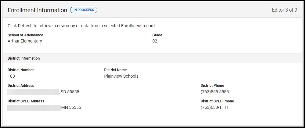 Screenshot of the Enrollment Information Editor.