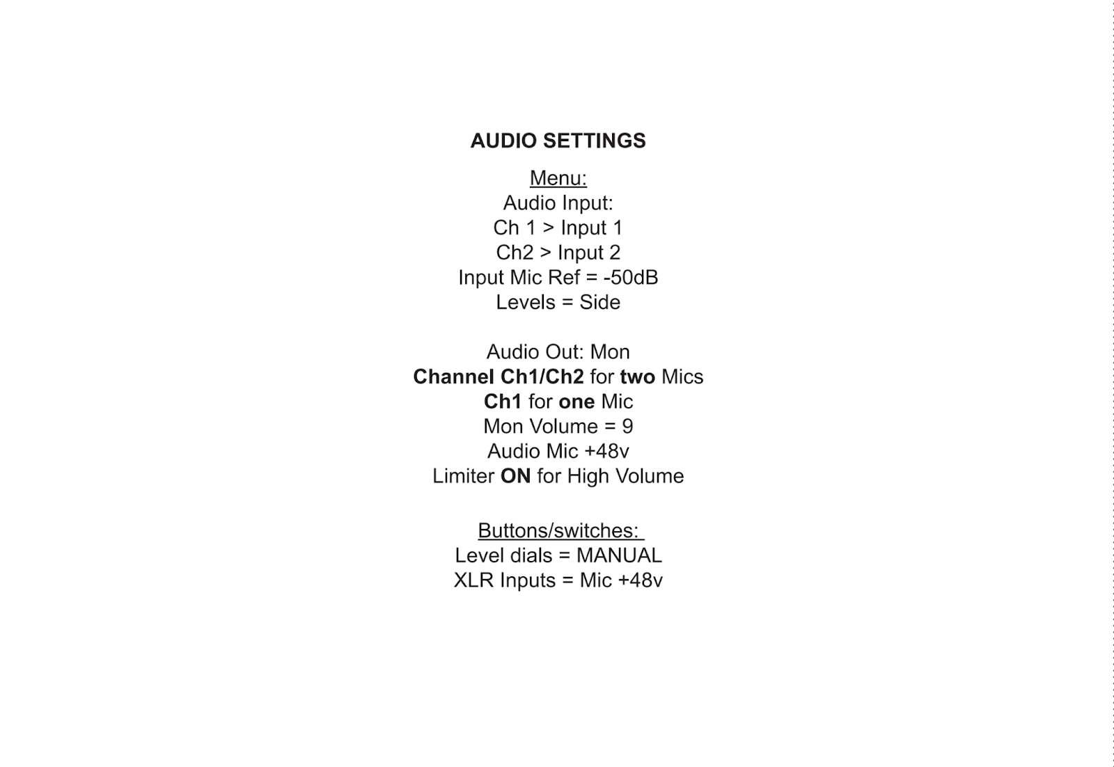 Page 2 of the NYU recommended settings card for the FS7