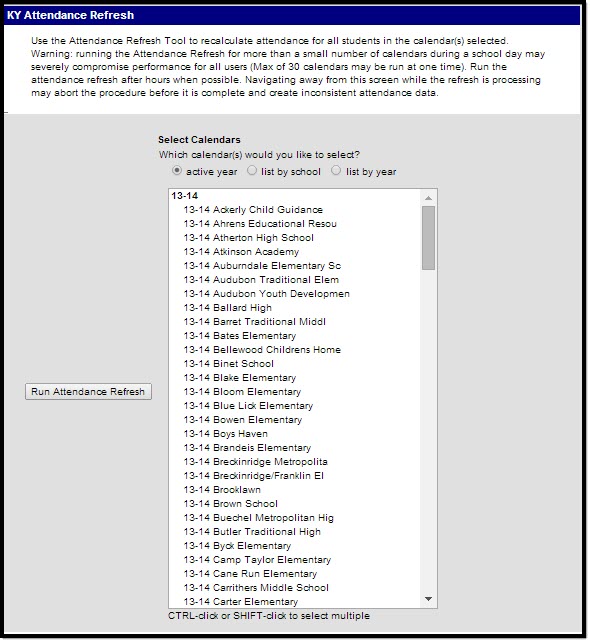  Screenshot of KY Attendance Refresh tool highlighting its location in System Administration.