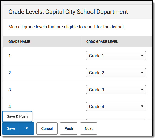 Screenshot of District Mappings for Grade Levels.