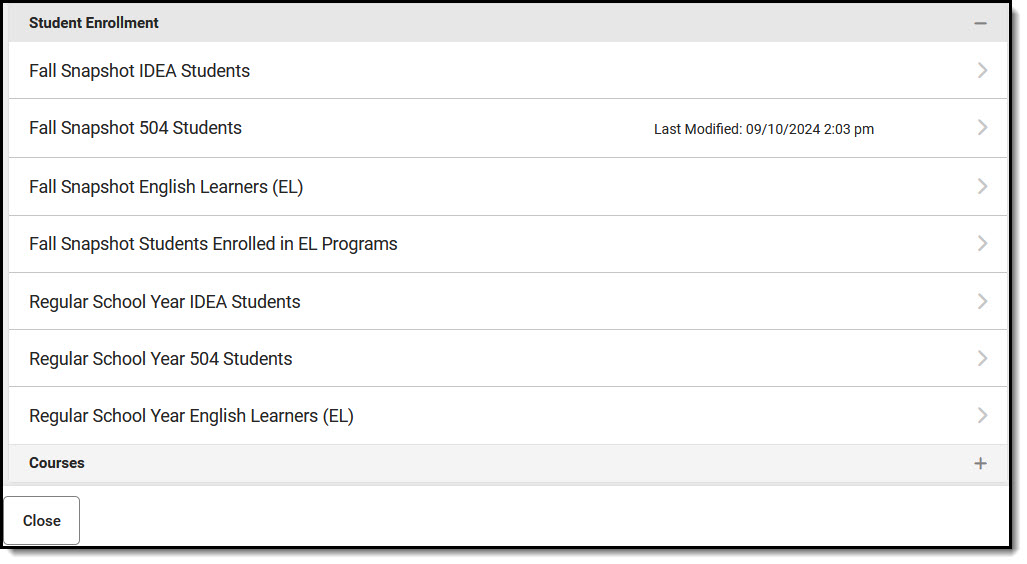 Image of Student Enrollment options for district category mappings.