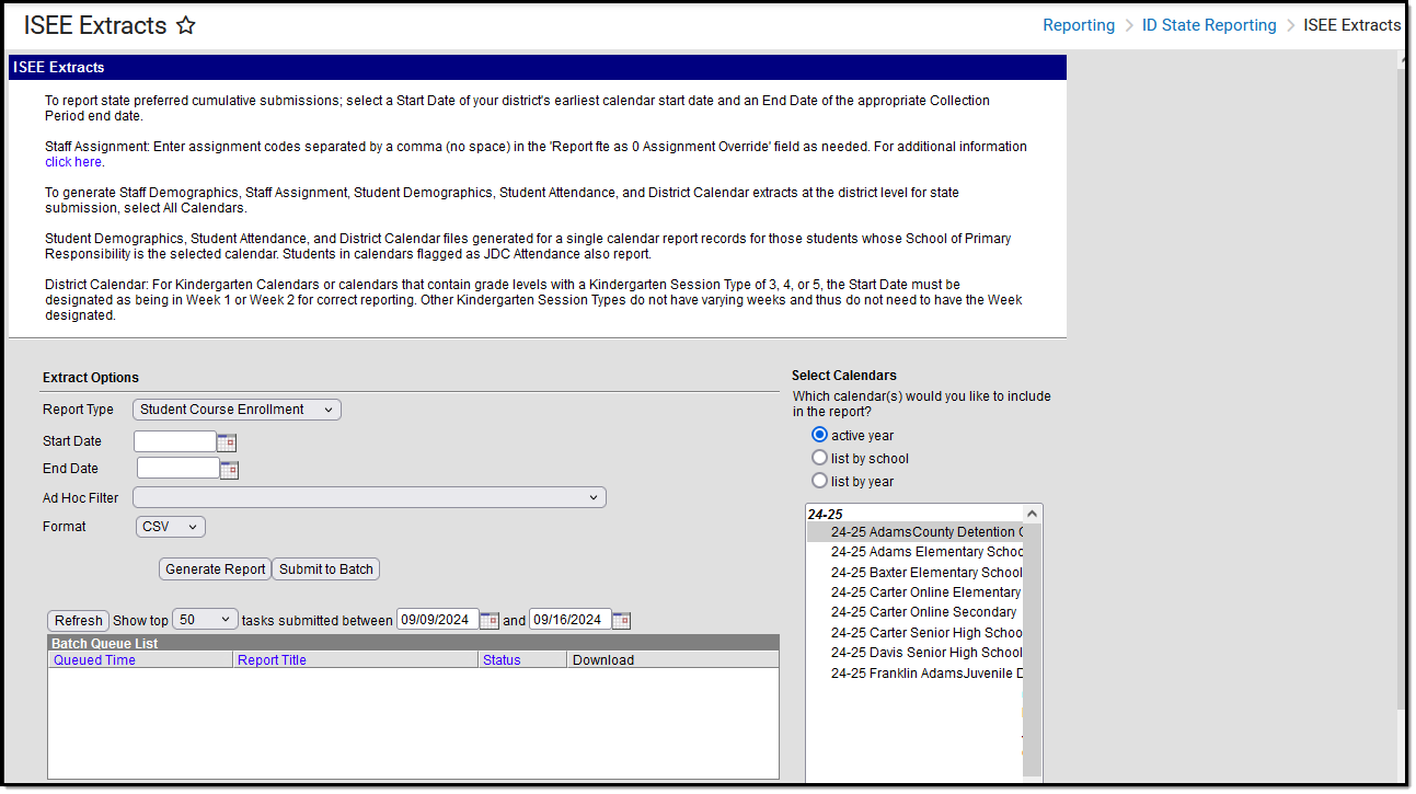 Screenshot of the Student Course Enrollment ISEE extract editor.