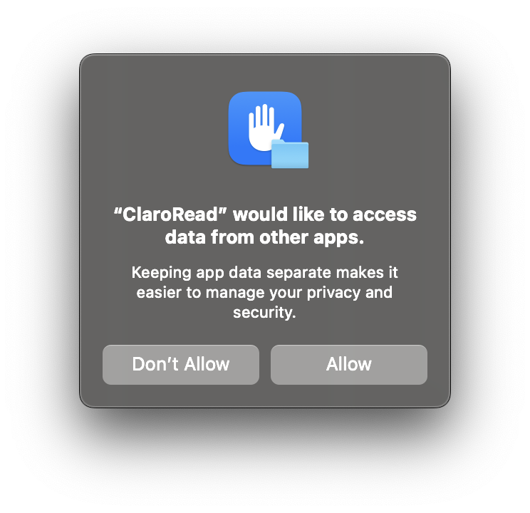 mac security prompt asking for permission to allow data access to other apps