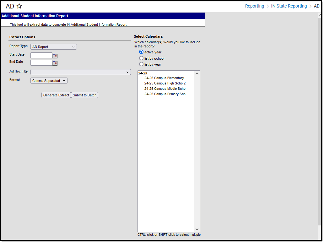 Screenshot of the Additional Student Information Editor