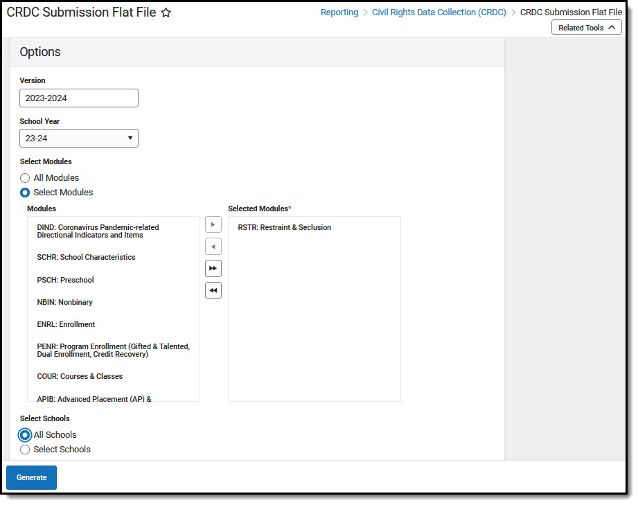 Screenshot of CRDC Submission Flat File tool.