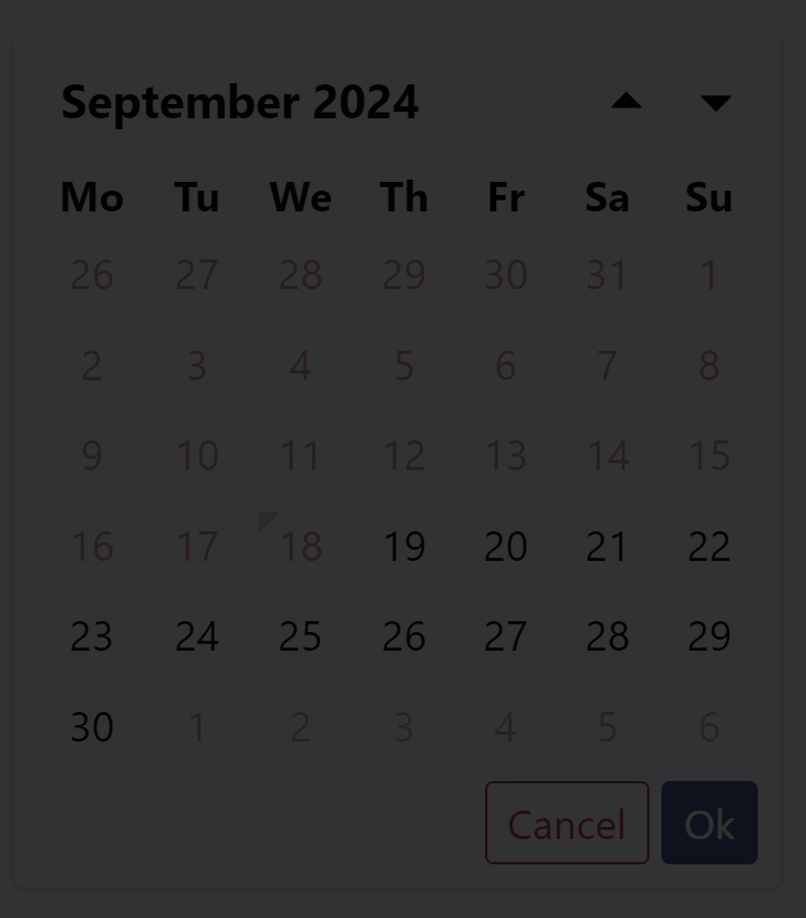 Animated gif shows someone selecting the month and date at the top of the picker and selecting a different month. The picker updates to display that month's calendar.