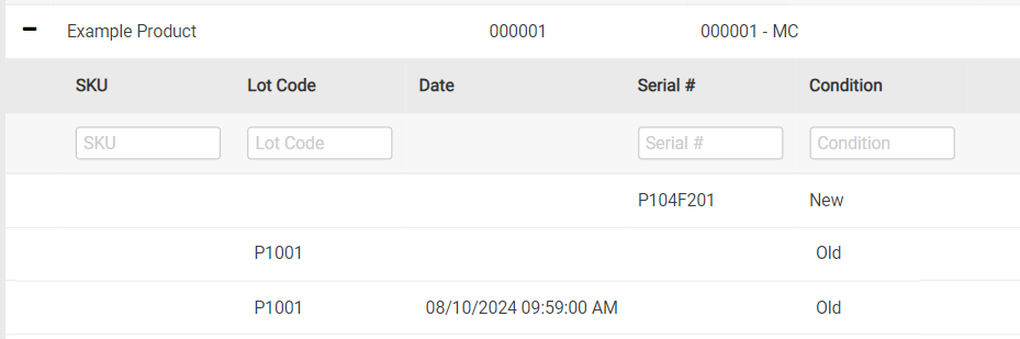 Granular inventory with example values