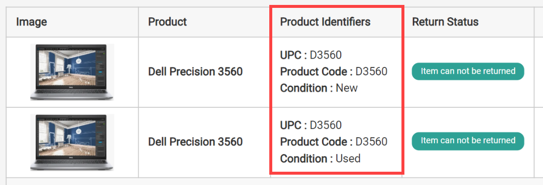 Shipment items in the Fulfiller UI with different conditions