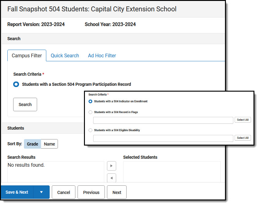 Screenshot showing search results obtained using Campus Filter options.