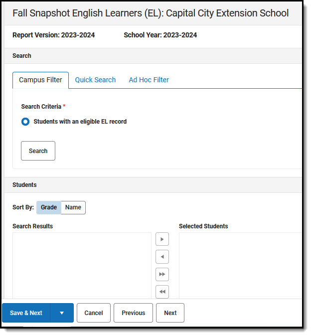 Screenshot showing Campus Filter for English Learners.