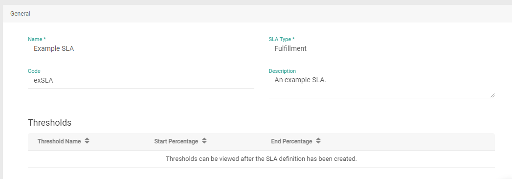 The general settings of an SLA