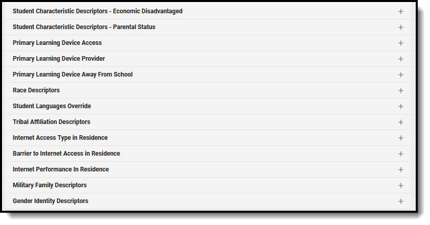 Screenshot of Student Education Organization Associations Descriptors.