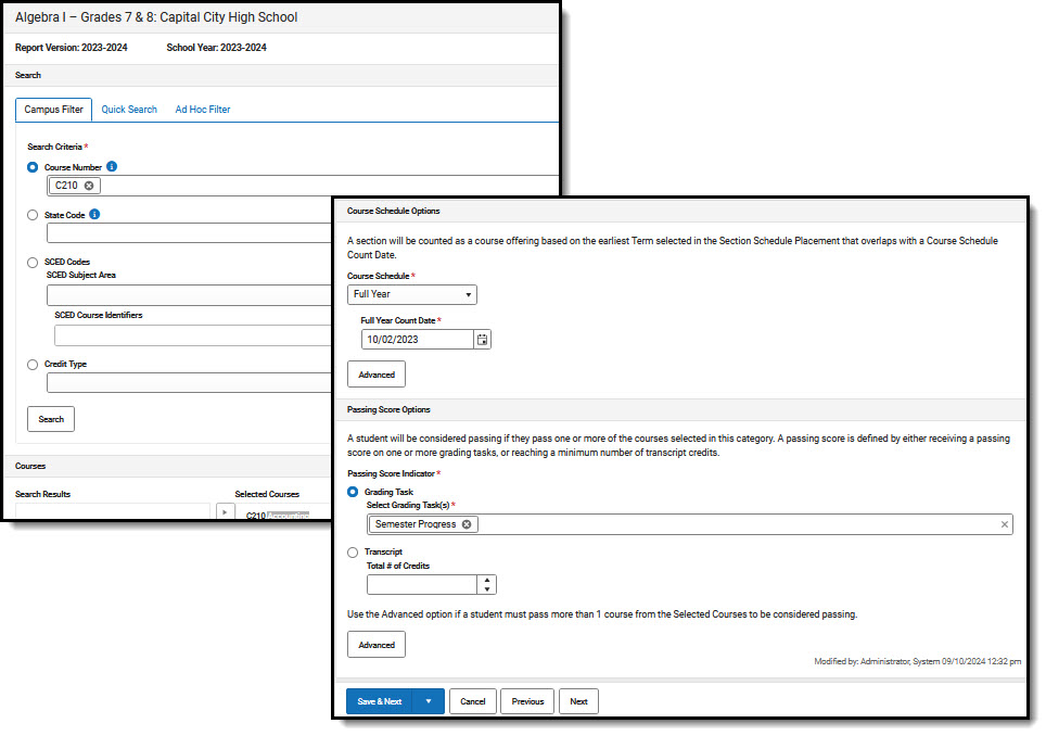 Screenshot of Campus Filter options for Course Mappings.