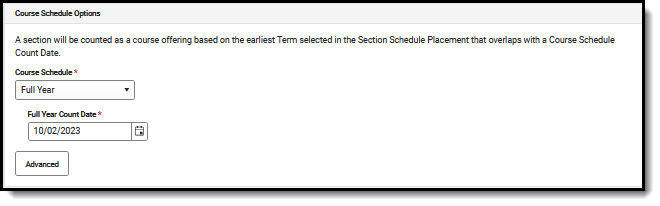 Screenshot of course schedule options.