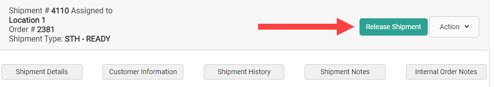 Shipment details with a callout for the Release Shipment link