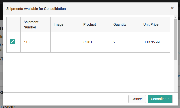 The consolidation module with a qualifying shipment selected