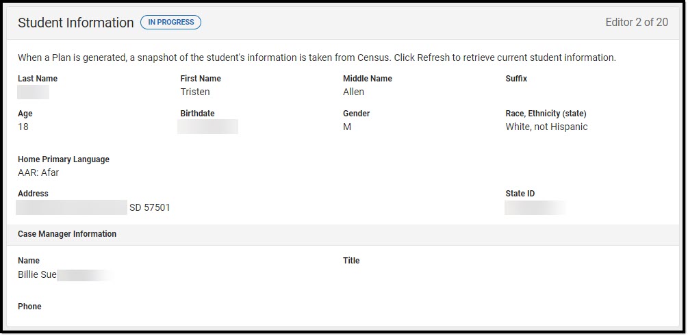 Screenshot of the Student Information Editor.