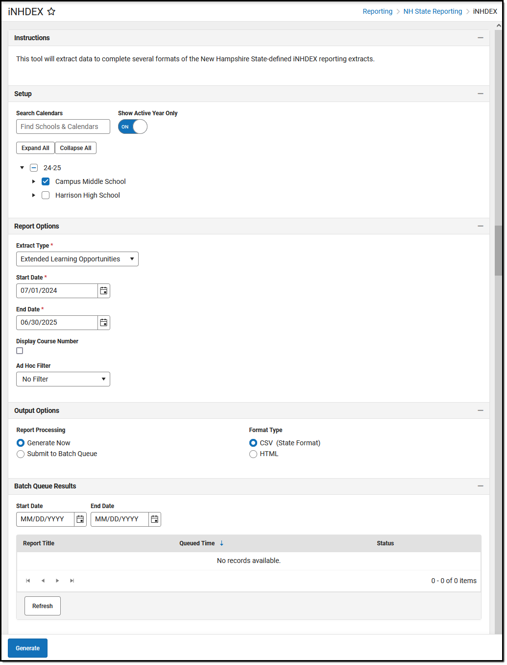 Screenshot of the iNHDEX Report Editor