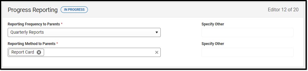 Screenshot of the Progress Reporting Editor.