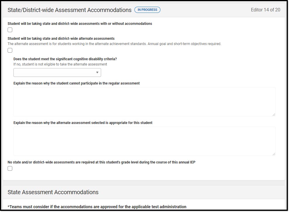 Screenshot of the State/District-wide Assessment Accommodations Editor.