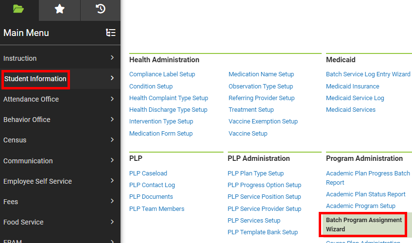 Menu to Batch Program Assignment Wizard