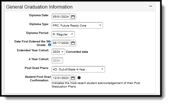 Screenshot of the General Graduation Information editor. 