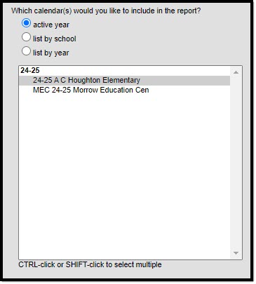 Screenshot of the calendar selection portion of the susceptibility report editor. 