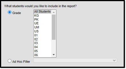 Screenshot of the grade selection portion of the susceptibility report editor. 