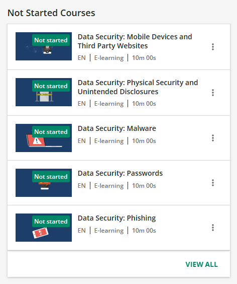 screenshot of the five information security courses