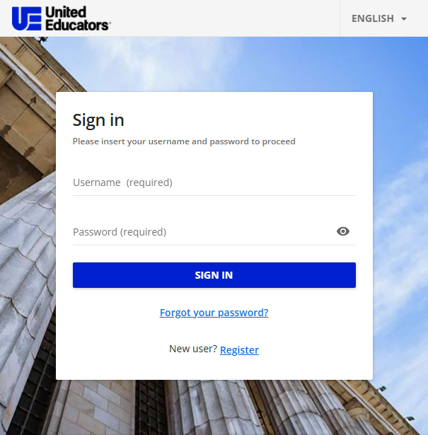 screenshot of the united educators login page