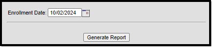 Screenshot of the Enrollment Date field and Generate Report Button on the PRS Extract editor.