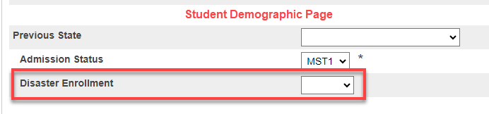 Disaster enrollment selection displayed on demographic page.