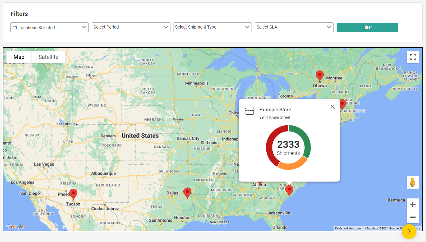 A location map with an example location selected