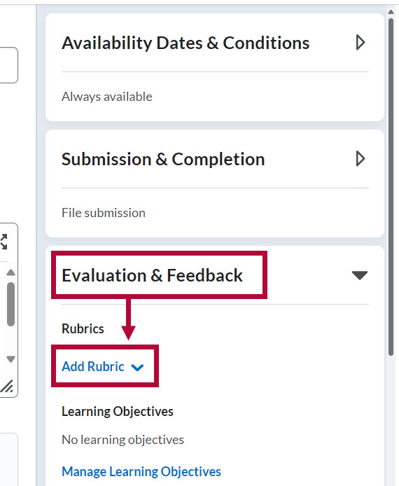 Identifies Add Rubric Button