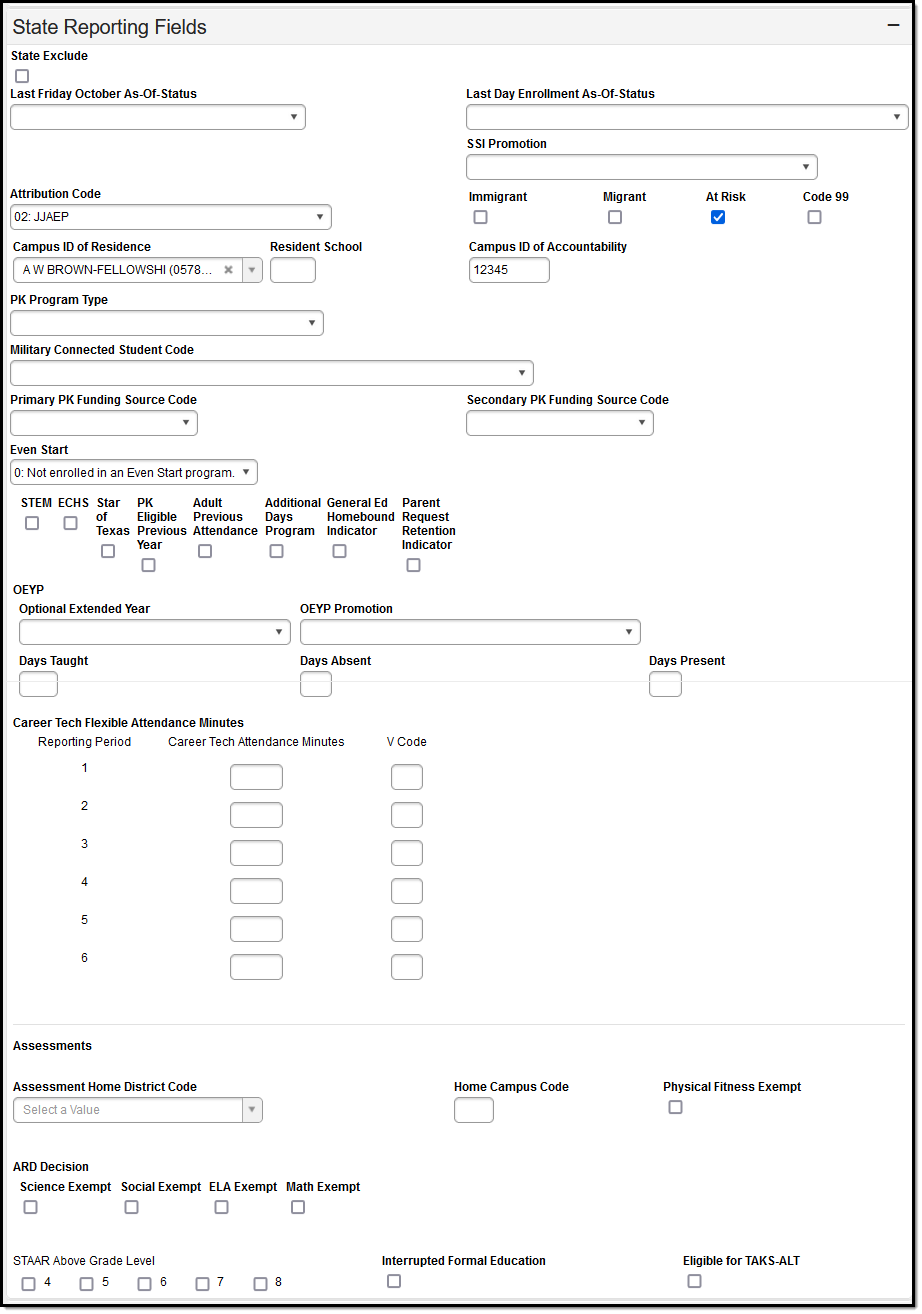 Image of the State Reporting Enrollment Editor.