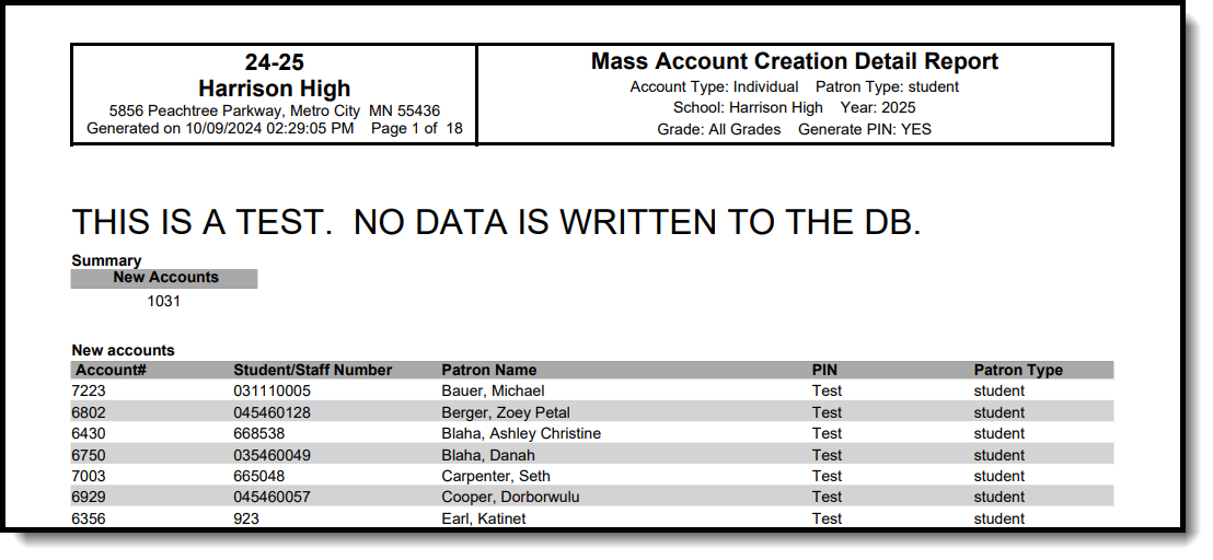 Screenshot of a report example.