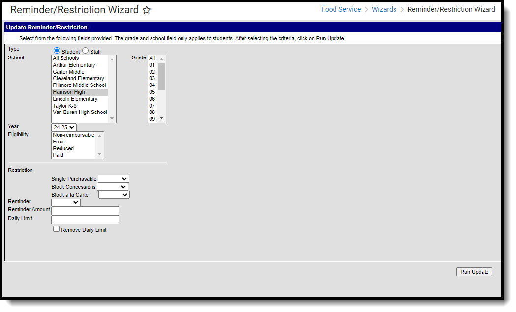 Screenshot of the Reminder/Restriction Wizard editor. 