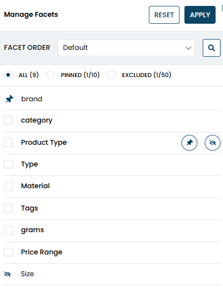 Pinning and excluding facets.