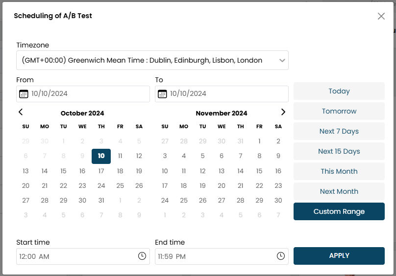 Scheduling modal for campaigns in visual merchandising.