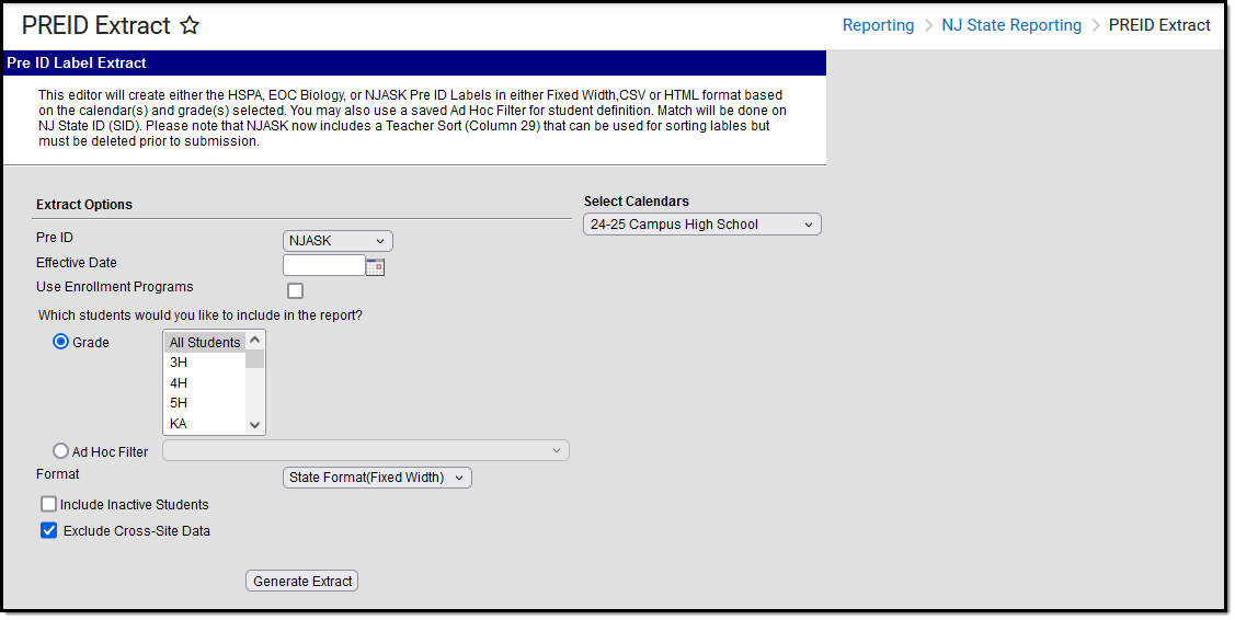 Screenshot of the Pre-ID NJASK Editor.