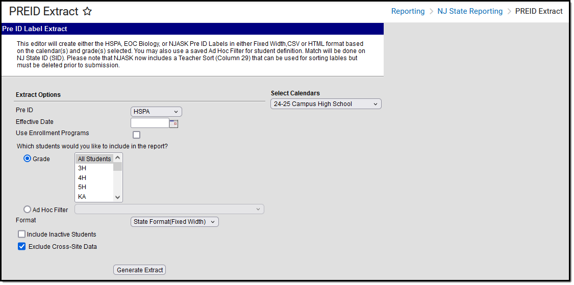 Screenshot of the Pre ID HSPA Editor.