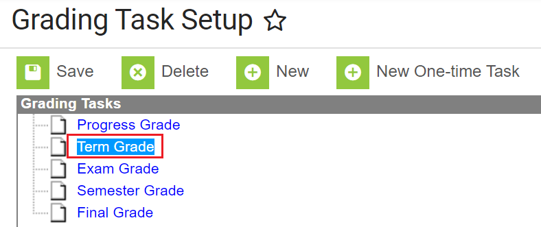 Grading Task setup highlighting the task for honor roll