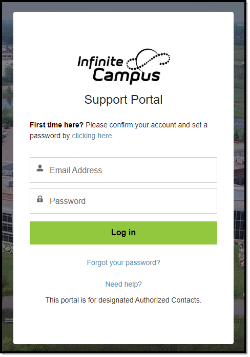 Screenshot of Support Portal sign in screen.