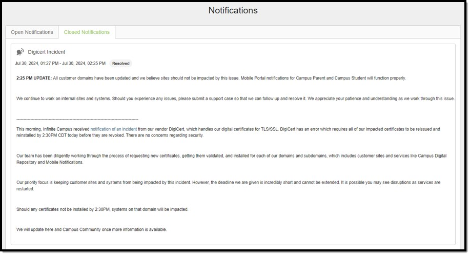 Screenshot of the Notifications page.