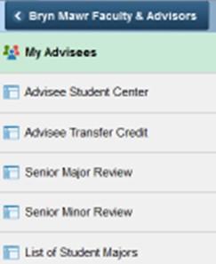 screenshot of the bionic interface showing a side menu of options in the advisor center